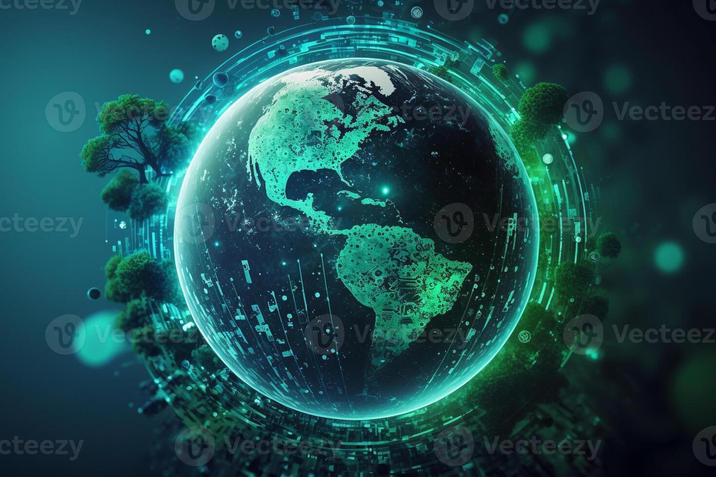 concept of saving the earth and energy Planet Earth with leaf texture and Milky Way as background with ecological connections, . photo