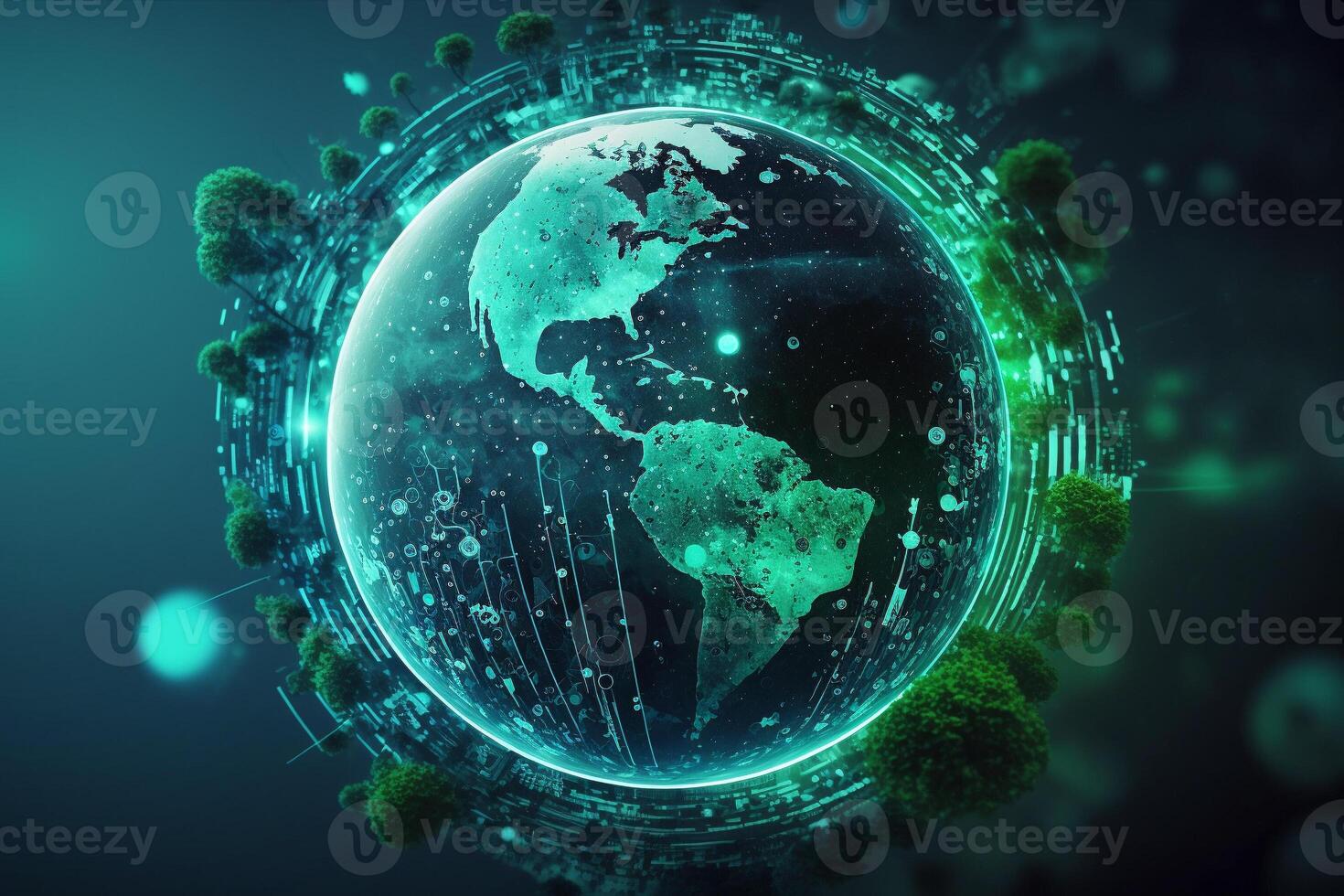 concept of saving the earth and energy Planet Earth with leaf texture and Milky Way as background with ecological connections.3d rendering. . photo