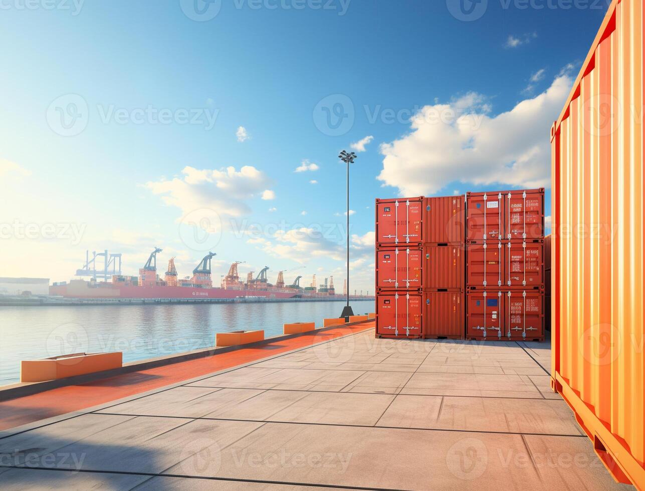 cargo shipping container working at sea port logistic busi. . photo