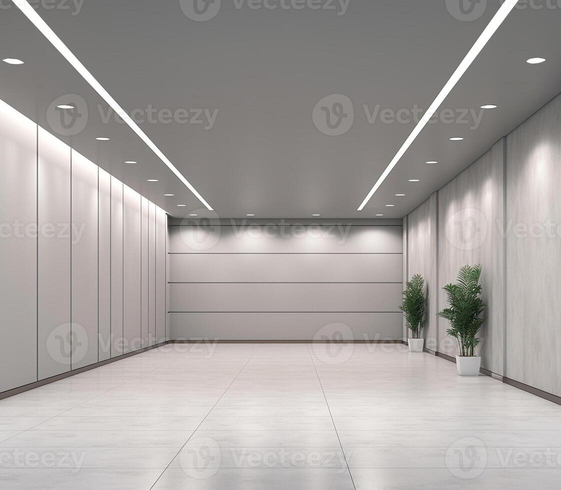 Business office interior with private rooms and corridor, mockup wall on empty space for text. . photo