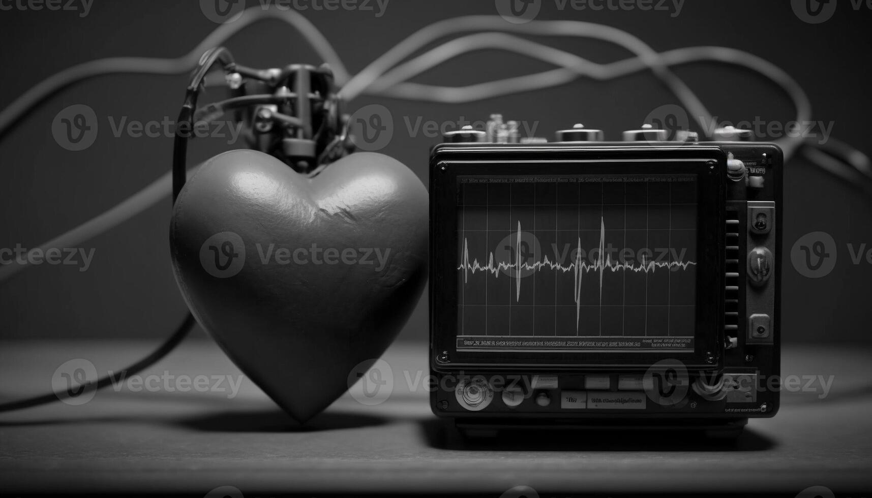 Heart monitor measuring vital signs, medical technology. Generative AI. photo