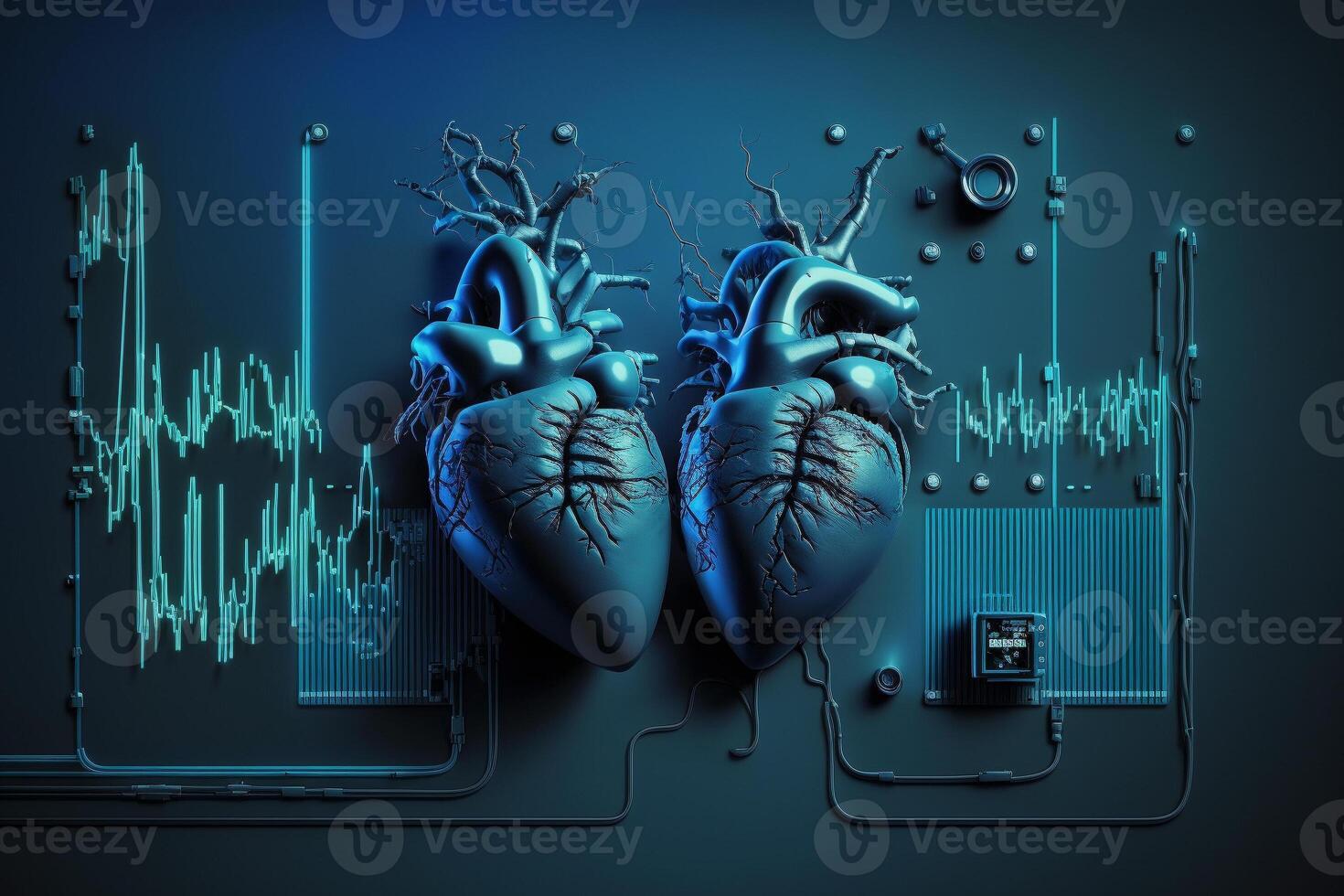 corazón salud cuidado tecnología concepto con médico iconos ai generativo. foto