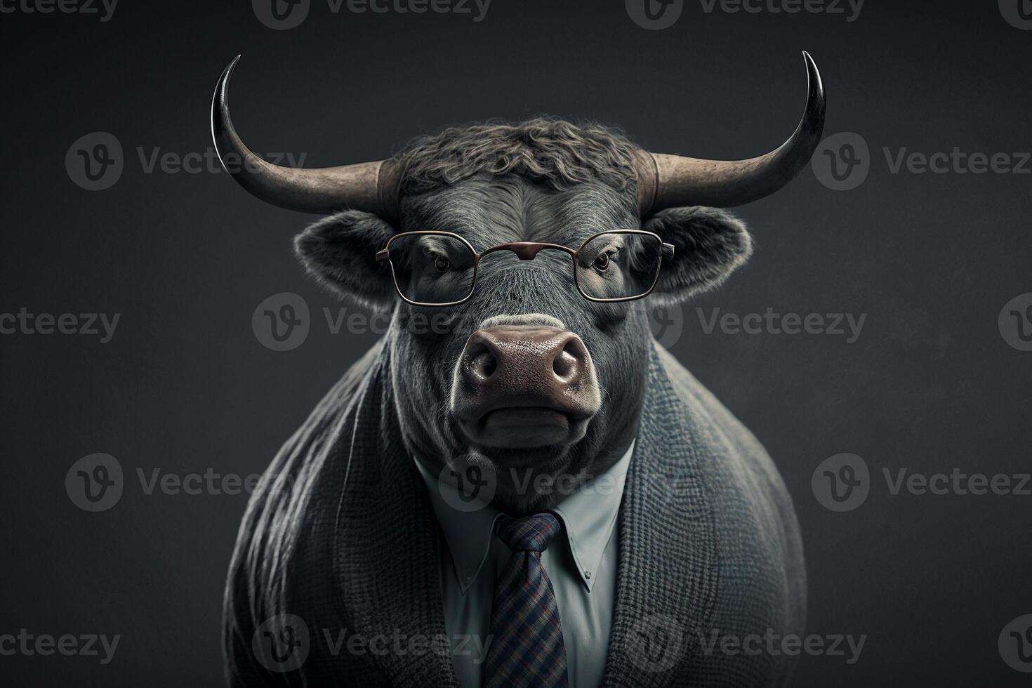 Buffalo wearing glasses and wearing a formal suit. ai generative. photo