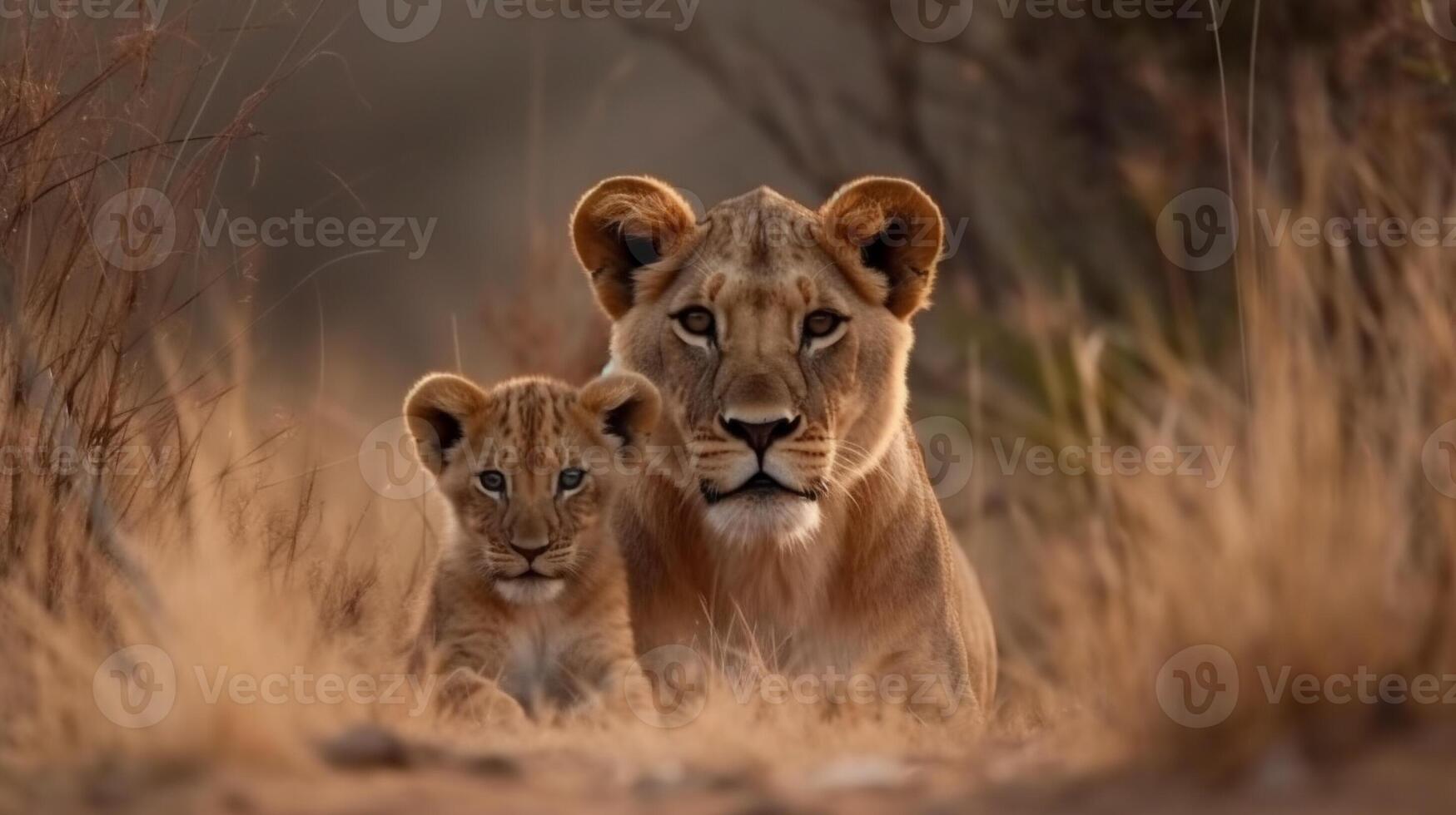 Lion and cub hunter love in Kruger NP South African. . photo