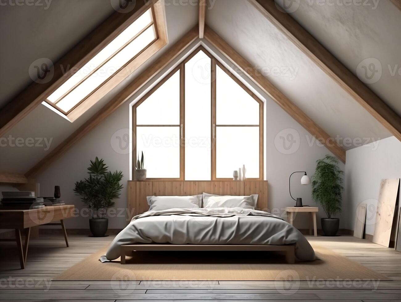 A simple and inviting loft bedroom model. . photo