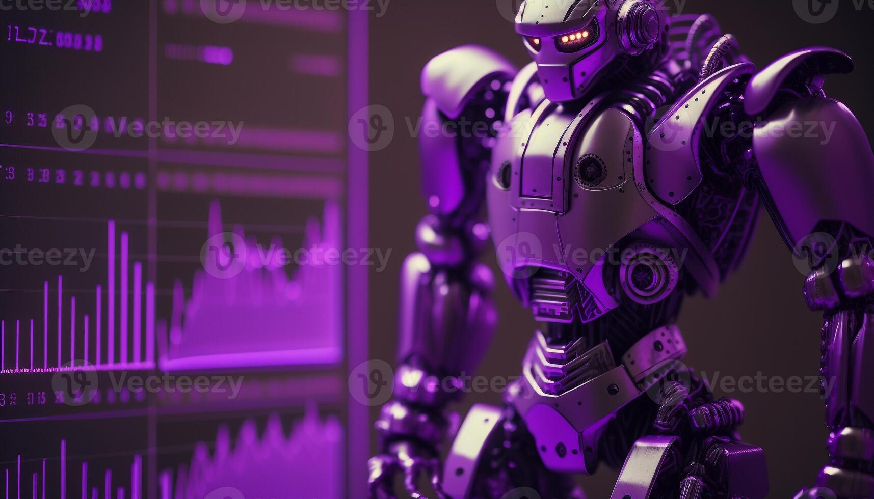 Future business 3d technology robot and stock chart traders, stock chart analysis to beat the market. . photo