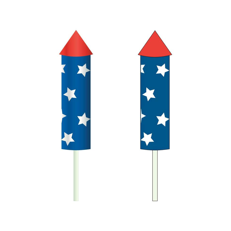 Red and blue rocket design, fireworks vector