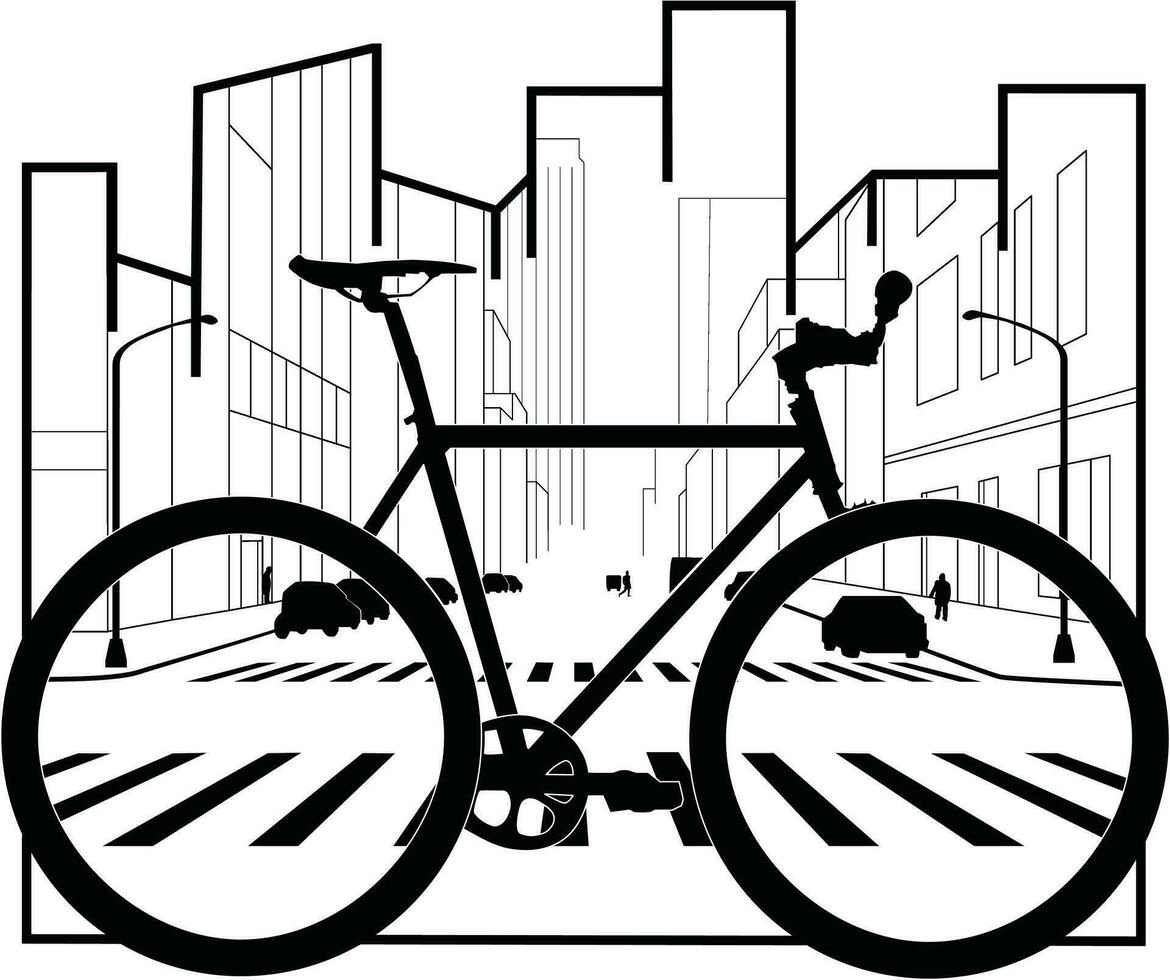 Bicycle in the city logo design, black and white vector