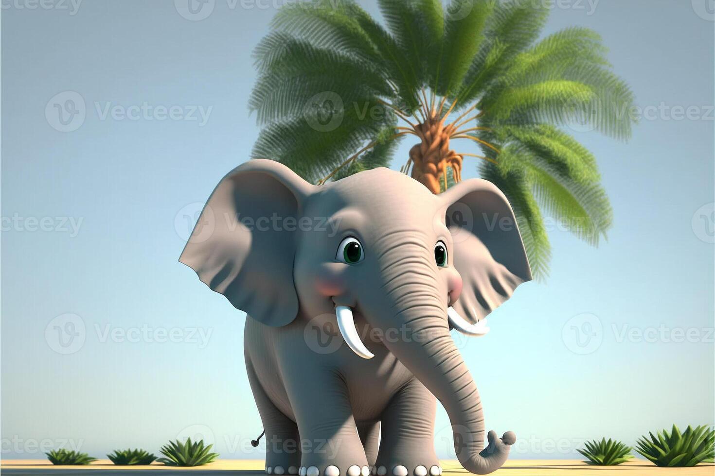 Thai elephants are on an island where coconut trees. . photo