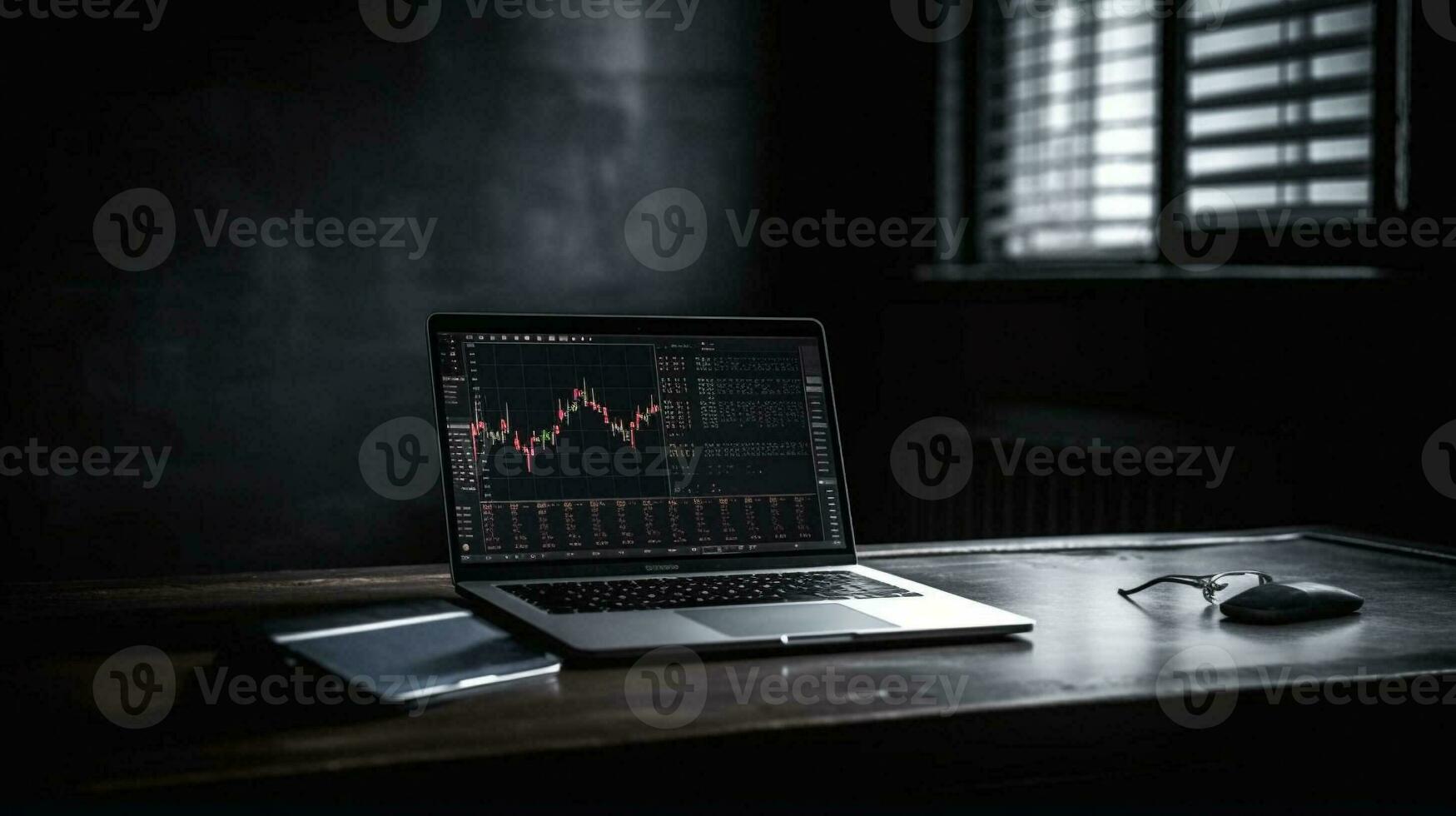 Forex Stock Chart and Laptop for trading forein exchange. Generative Ai. photo