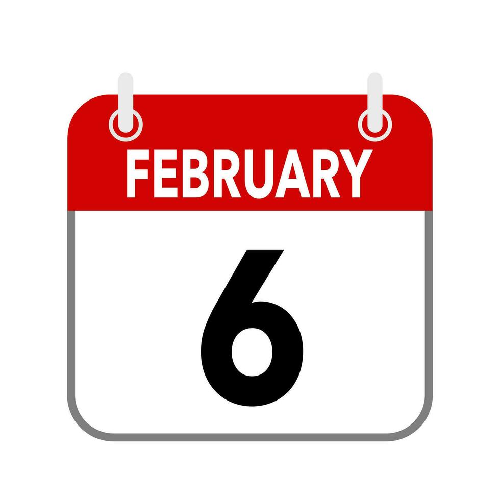 6 6 febrero, calendario fecha icono en blanco antecedentes. vector