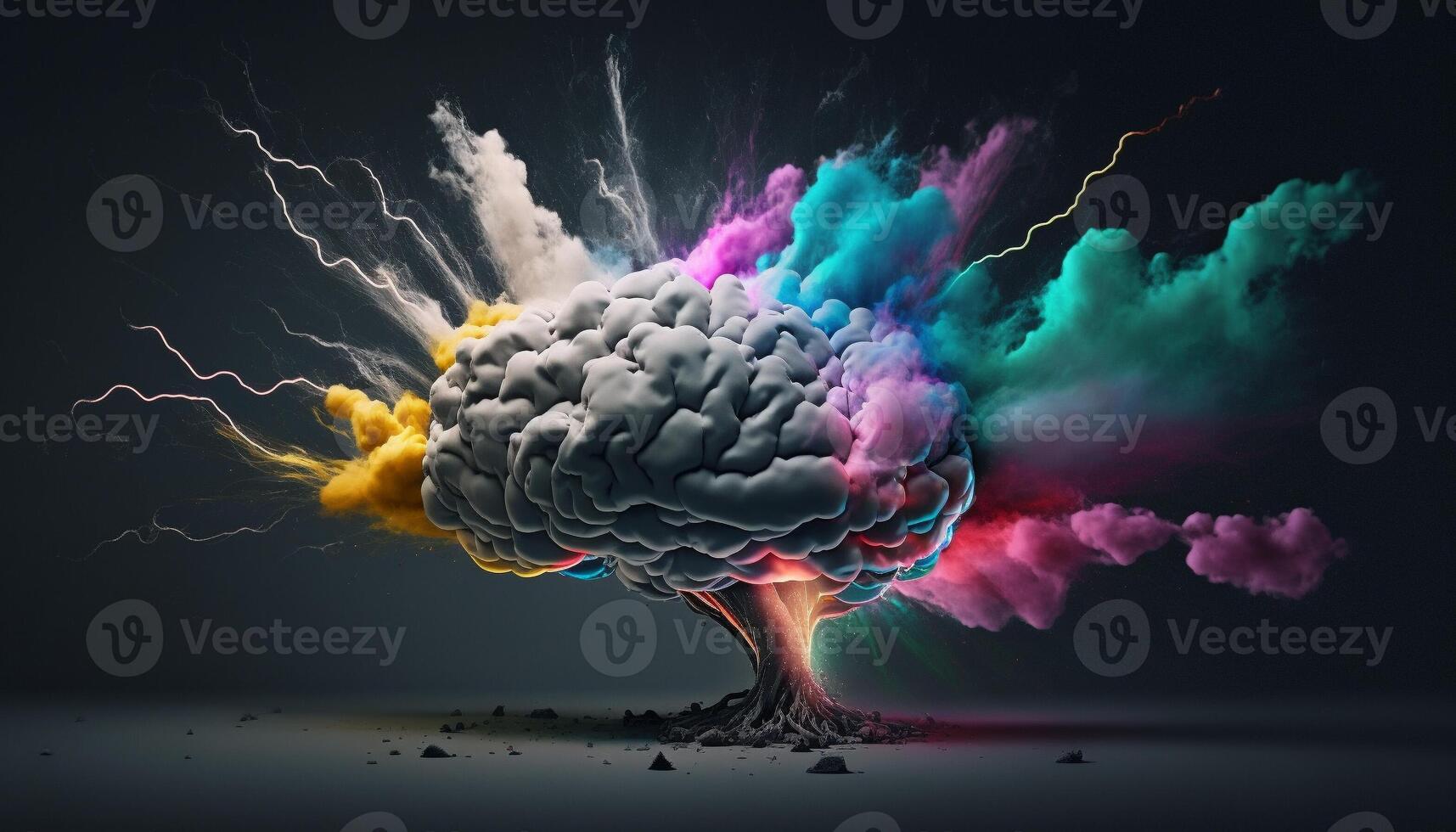 Fantasy illustration of a human brain, Ai generative. photo