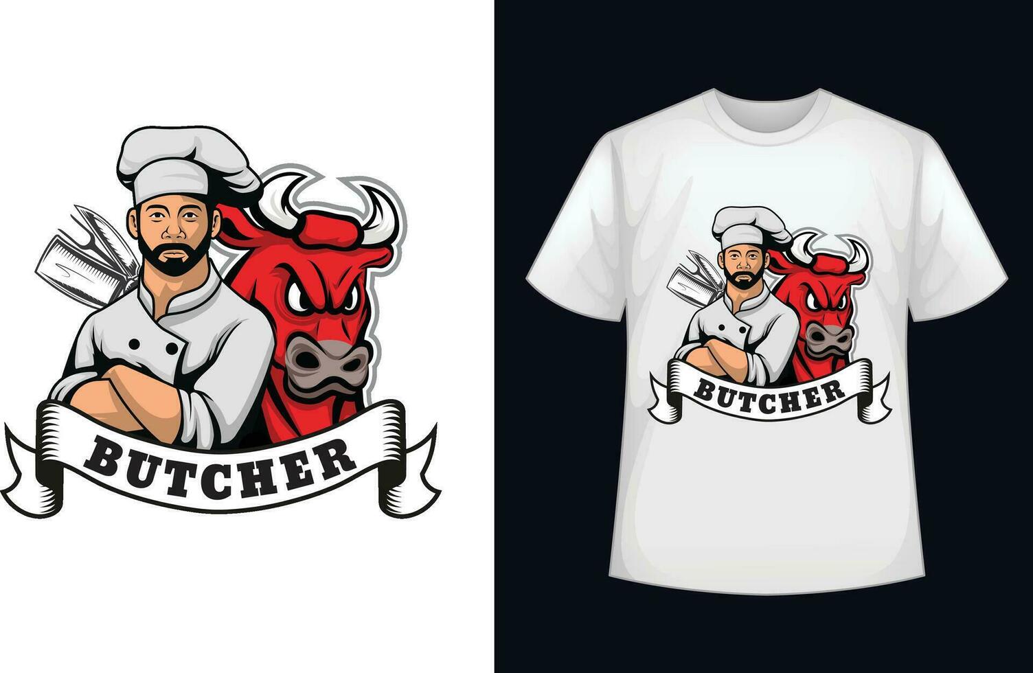 Carnicero camiseta diseño con cocinero vector