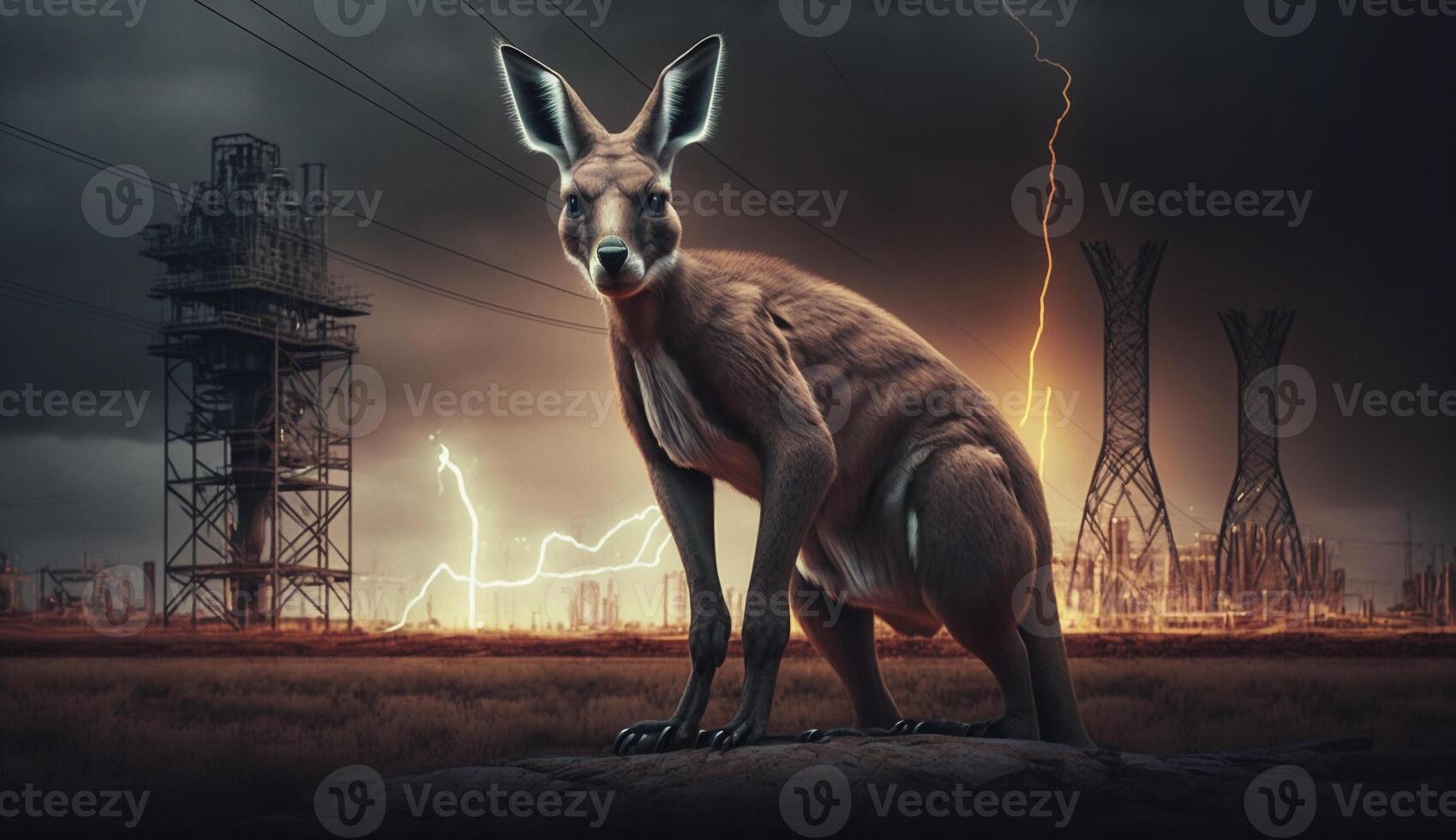 Kangaroo standing in front Toxic mass from chemical factor. . 26433868 ...