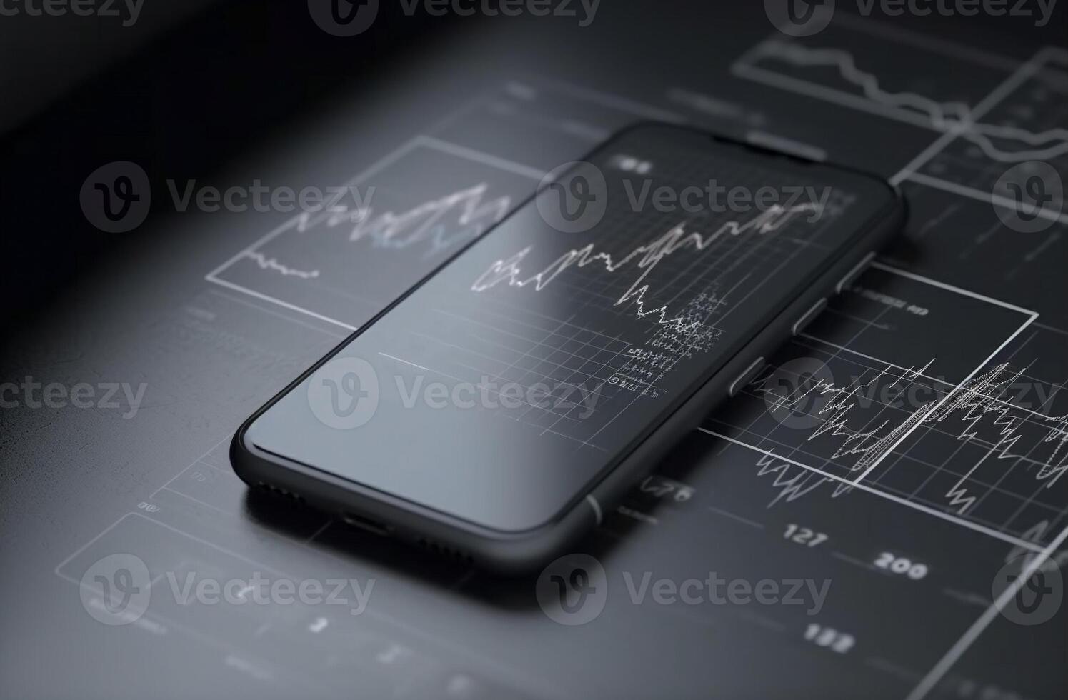 Smart phone mock up with trading applications designed 3D. . photo
