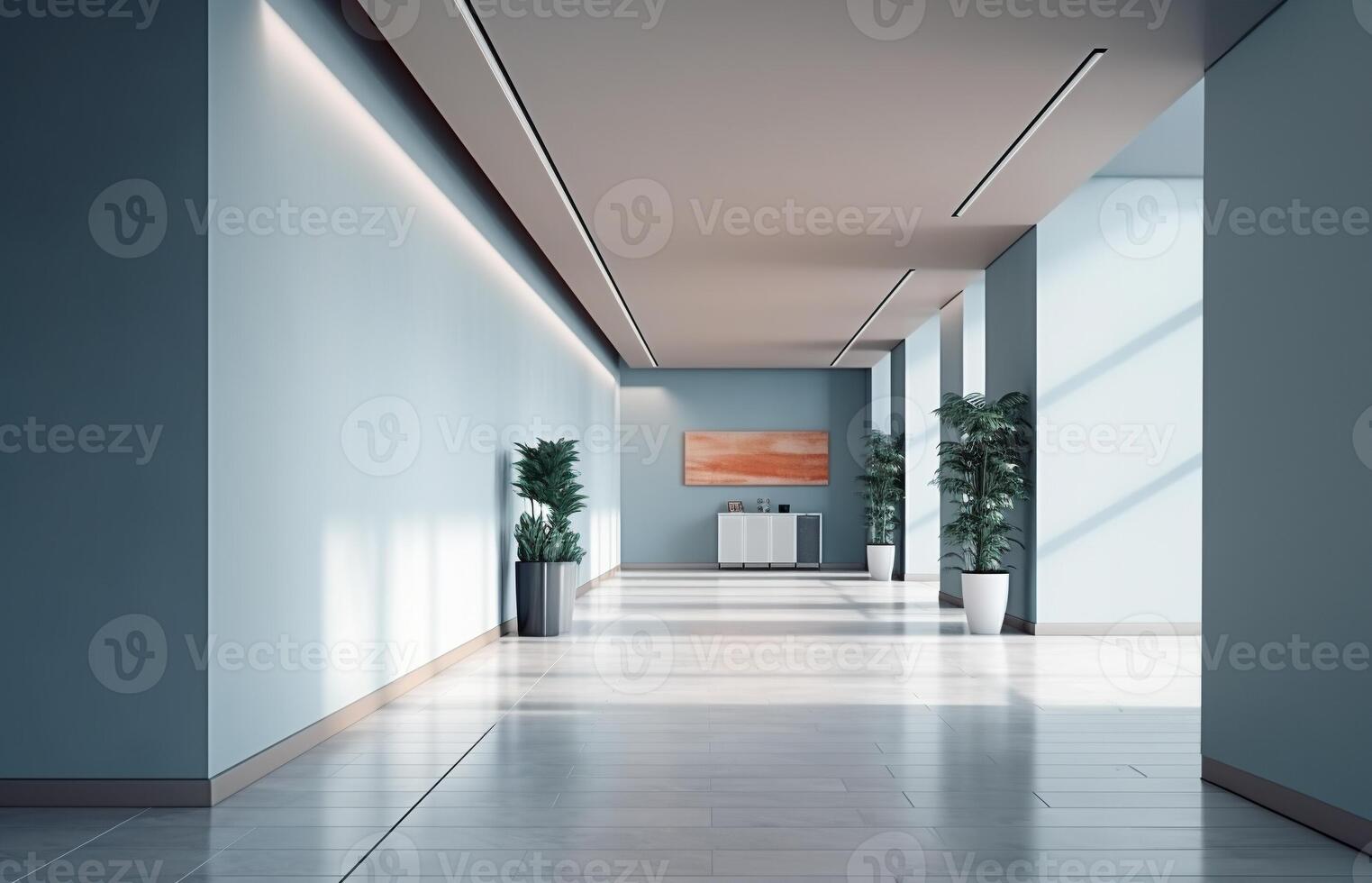 Business office interior with private rooms and corridor, mockup wall on empty space for text. . photo