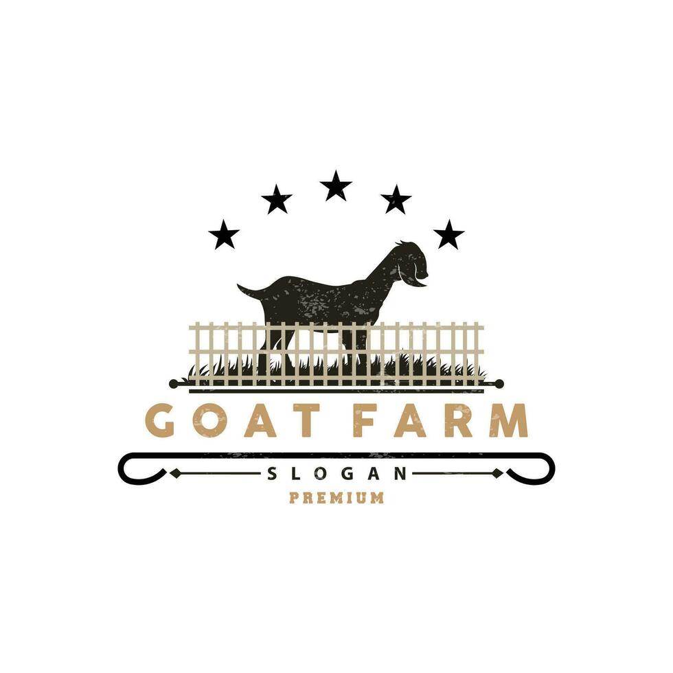 Goat logo, Goat Farm Inspiration Design, Vector Cattle Livestock, Rustic Retro Vintage Silhouette