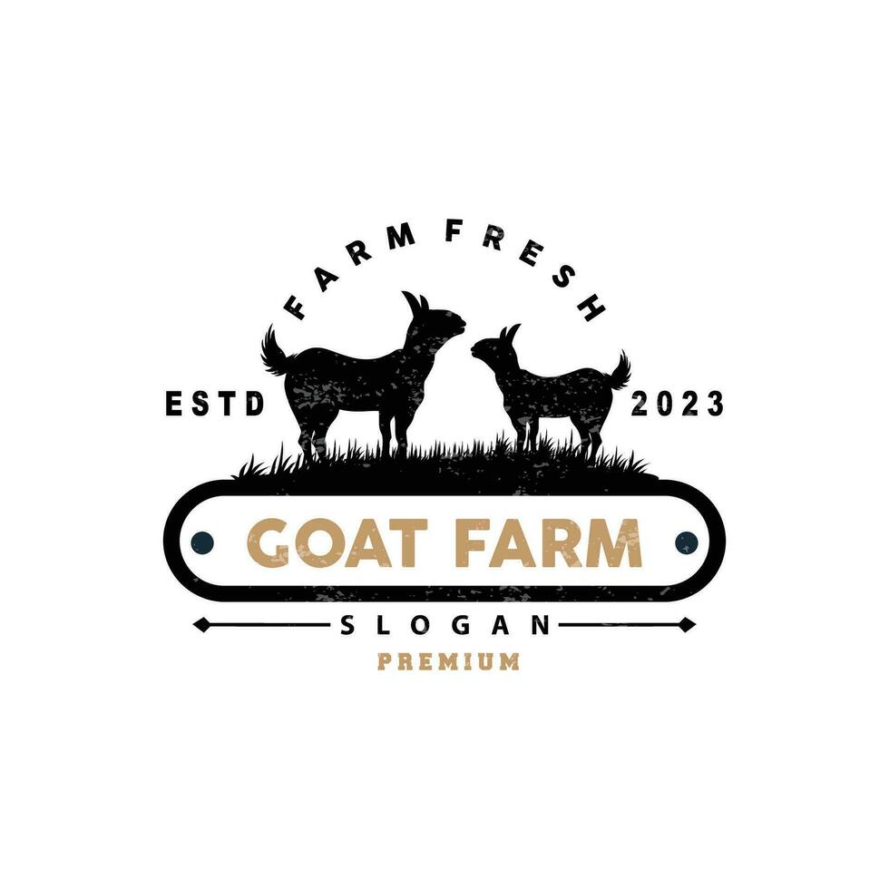 Goat logo, Goat Farm Inspiration Design, Vector Cattle Livestock, Rustic Retro Vintage Silhouette