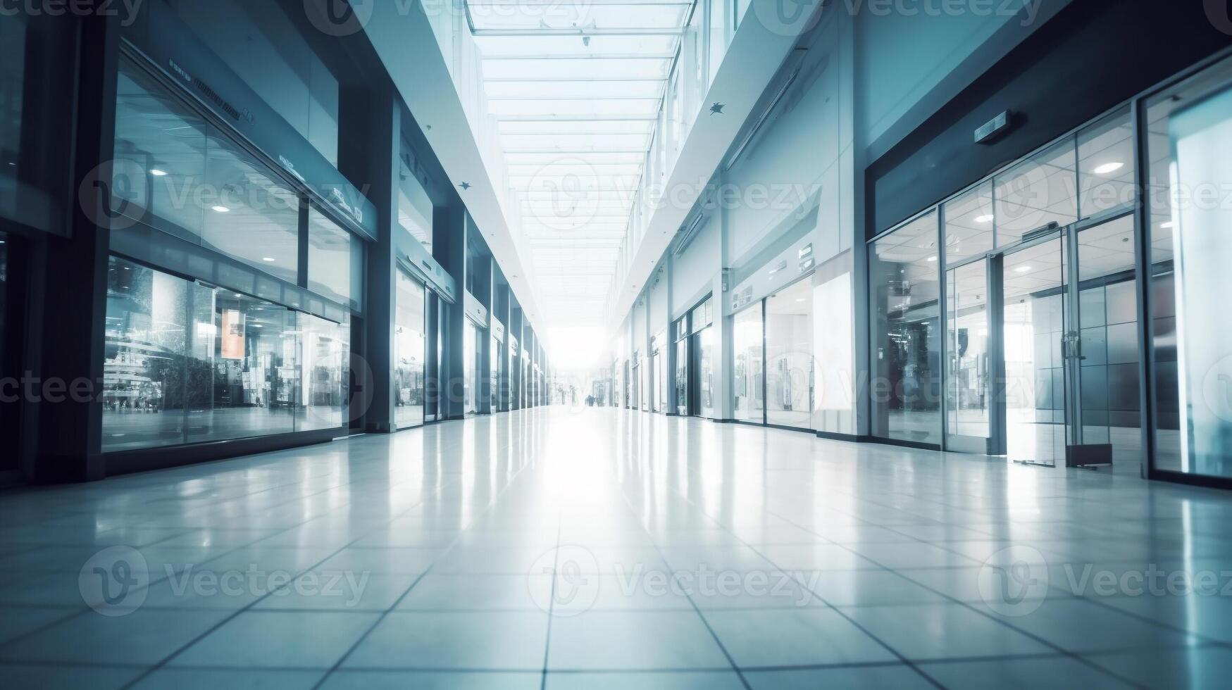 A long corridor in a hospital with various procedural rooms. . photo
