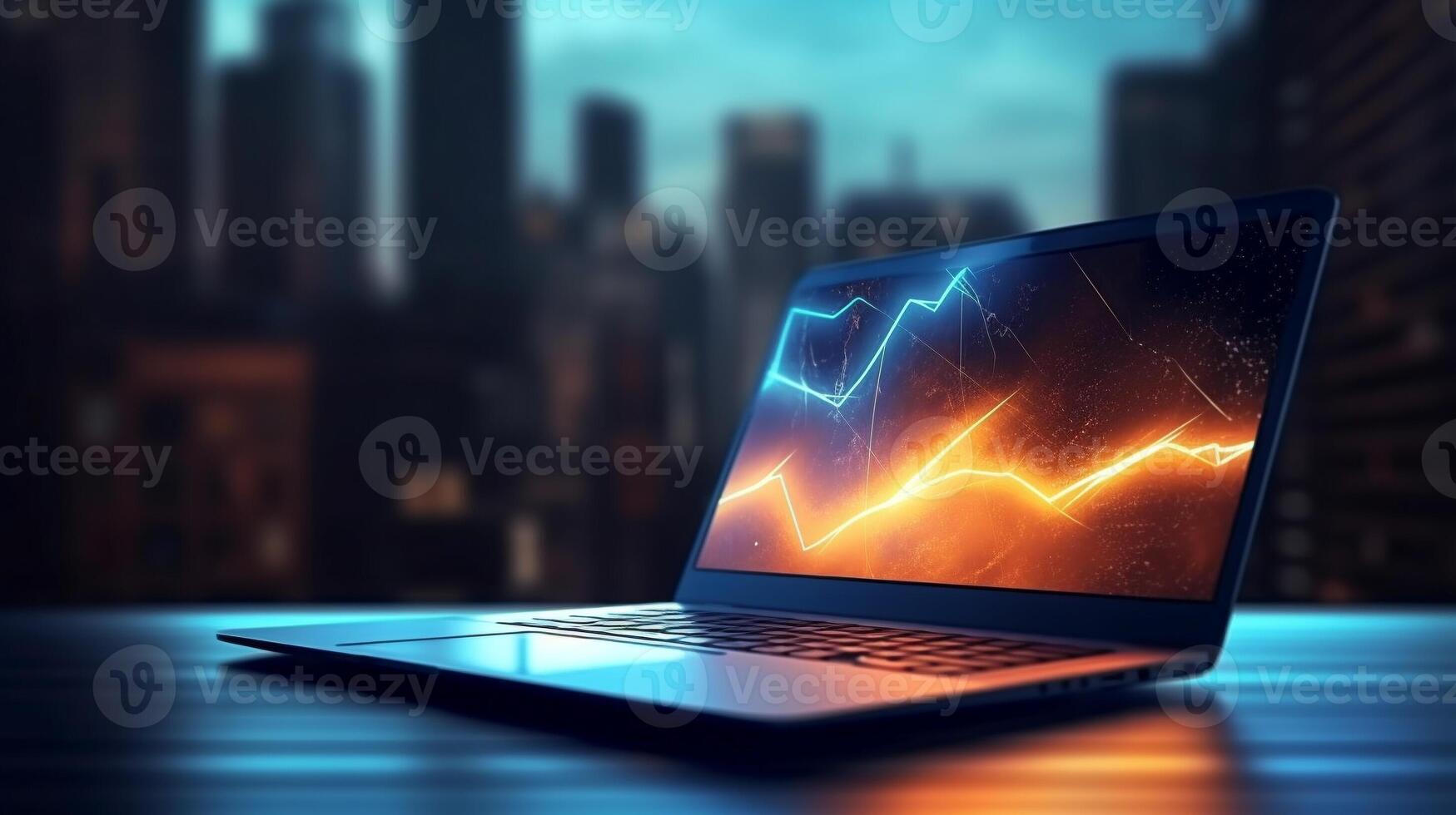 Notebook or laptop screen mockup, Technology business strategy and digital marketing concept. . photo