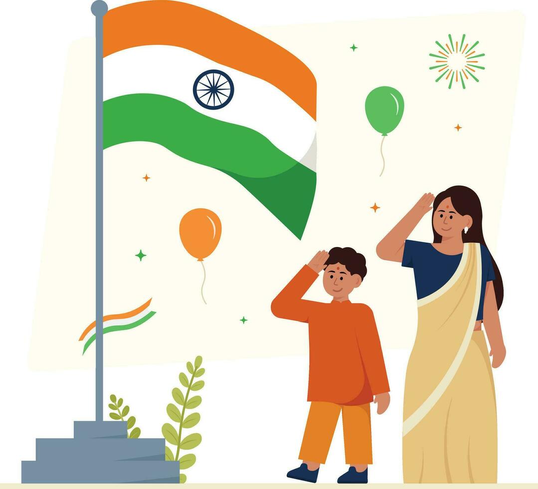 pequeño chico y niña saludo a tiranga ilustración vector