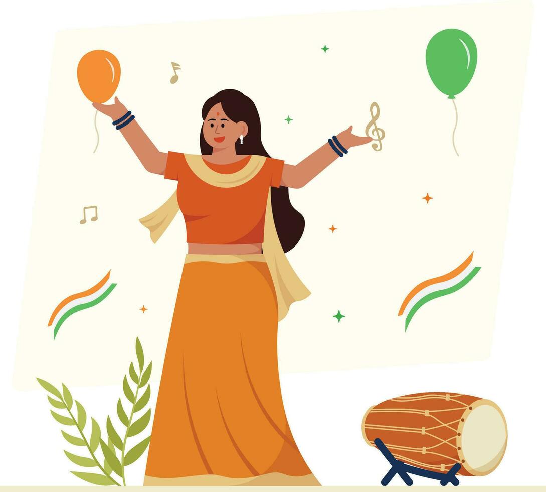 Woman Dancing On Indian Independence Day Illustration vector