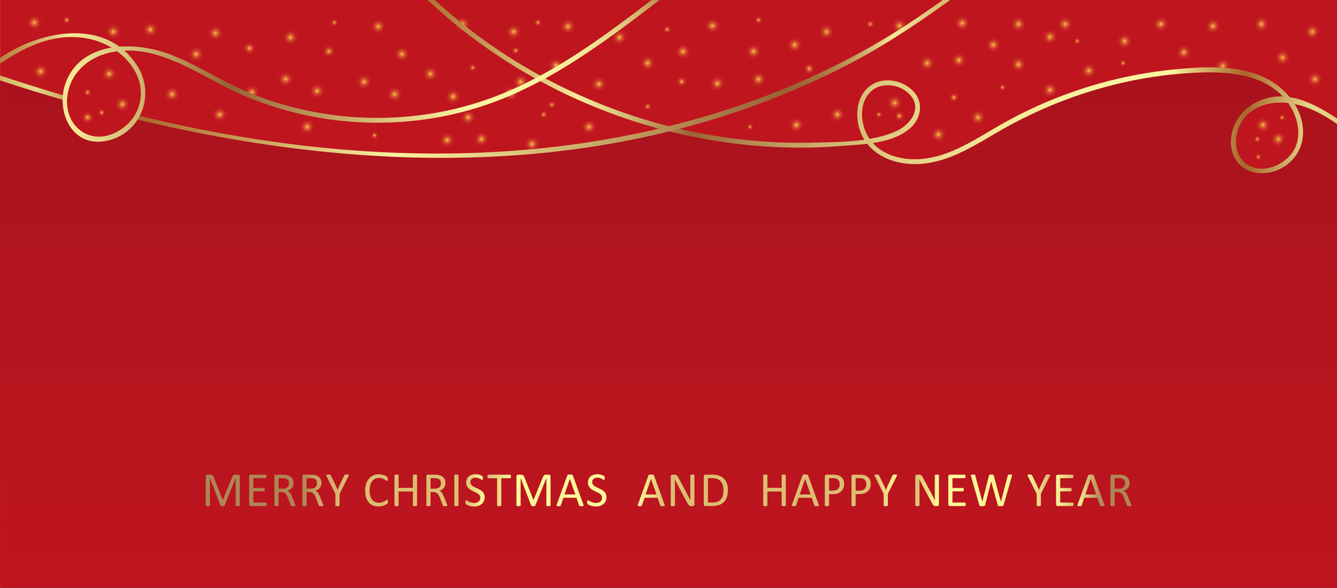 Merry Christmas greeting on a red background with golden elements.Happy