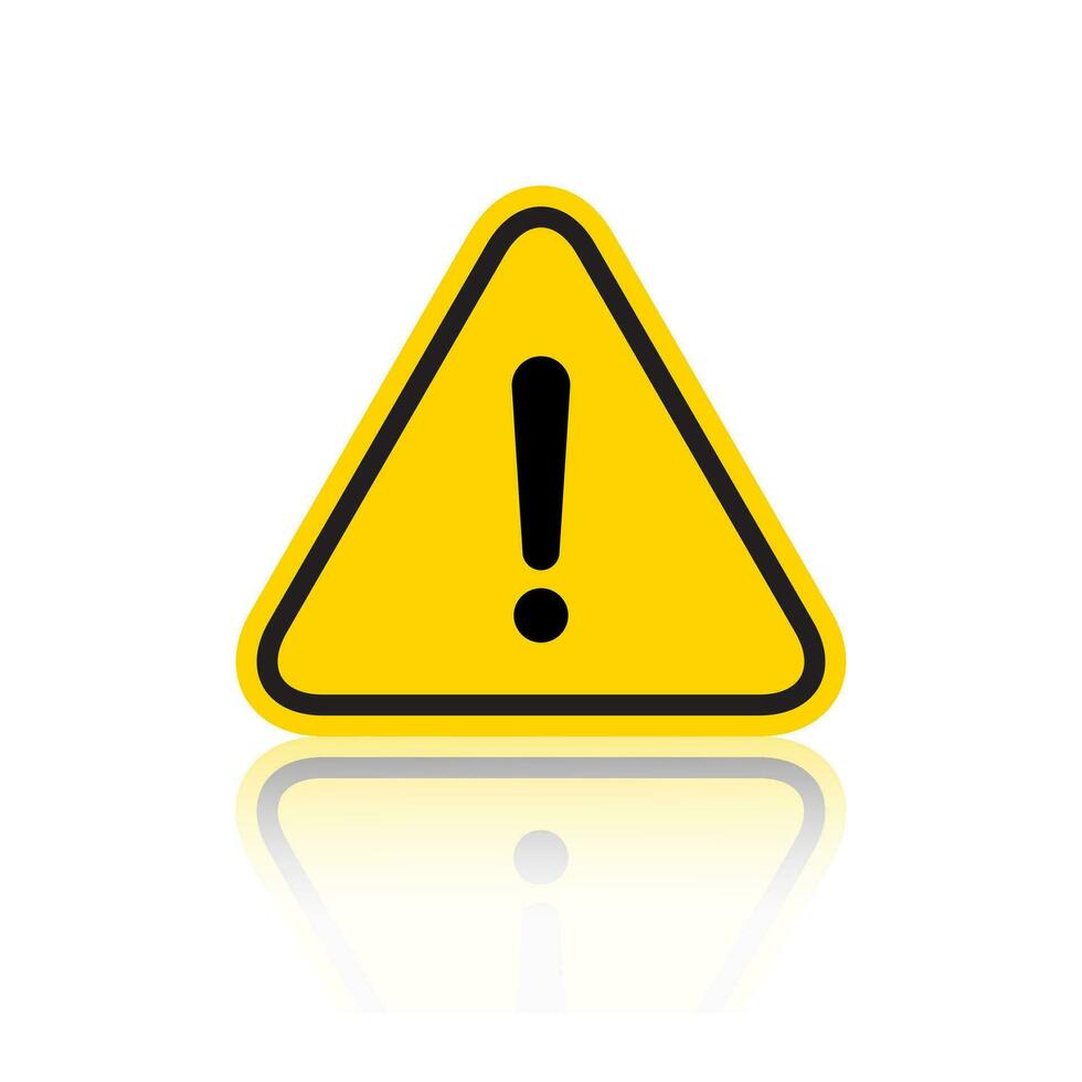 Hazard warning icon vector. Exclamation mark sign symbol in reflection concept vector