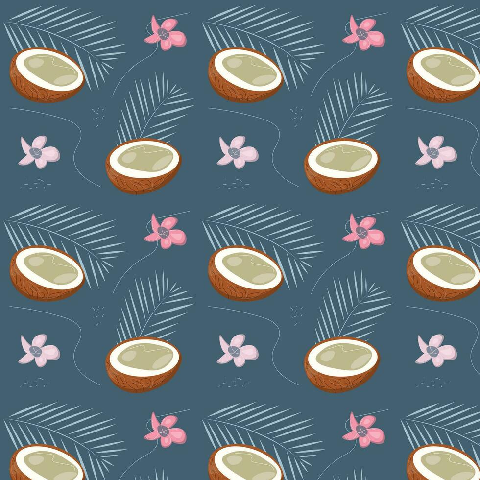 Coconut seamless pattern, fabric design, gift bag, swimsuit design, summer pattern, bed linen design vector