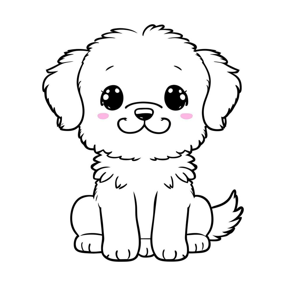 linda perrito con grande ojos y rosado las mejillas. vector ilustración en línea estilo para colorante en garabatear estilo