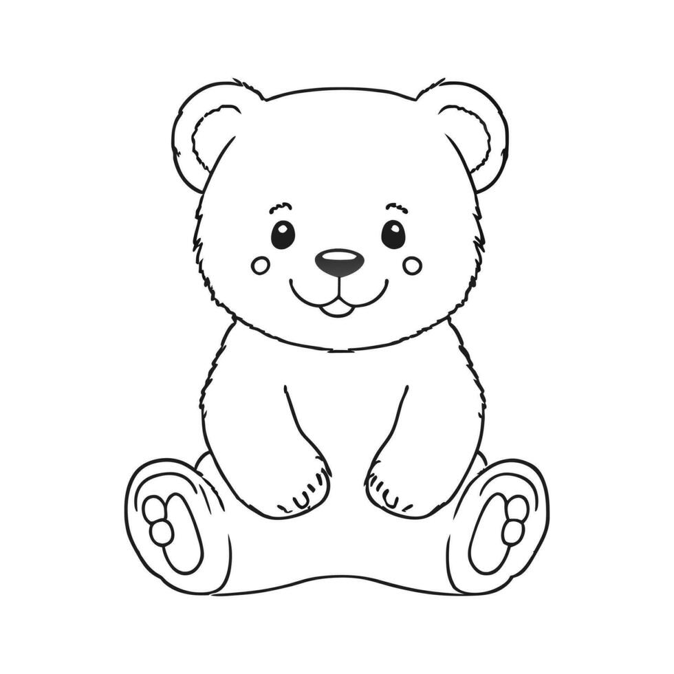 Cute little bear. Vector linear illustration for coloring.