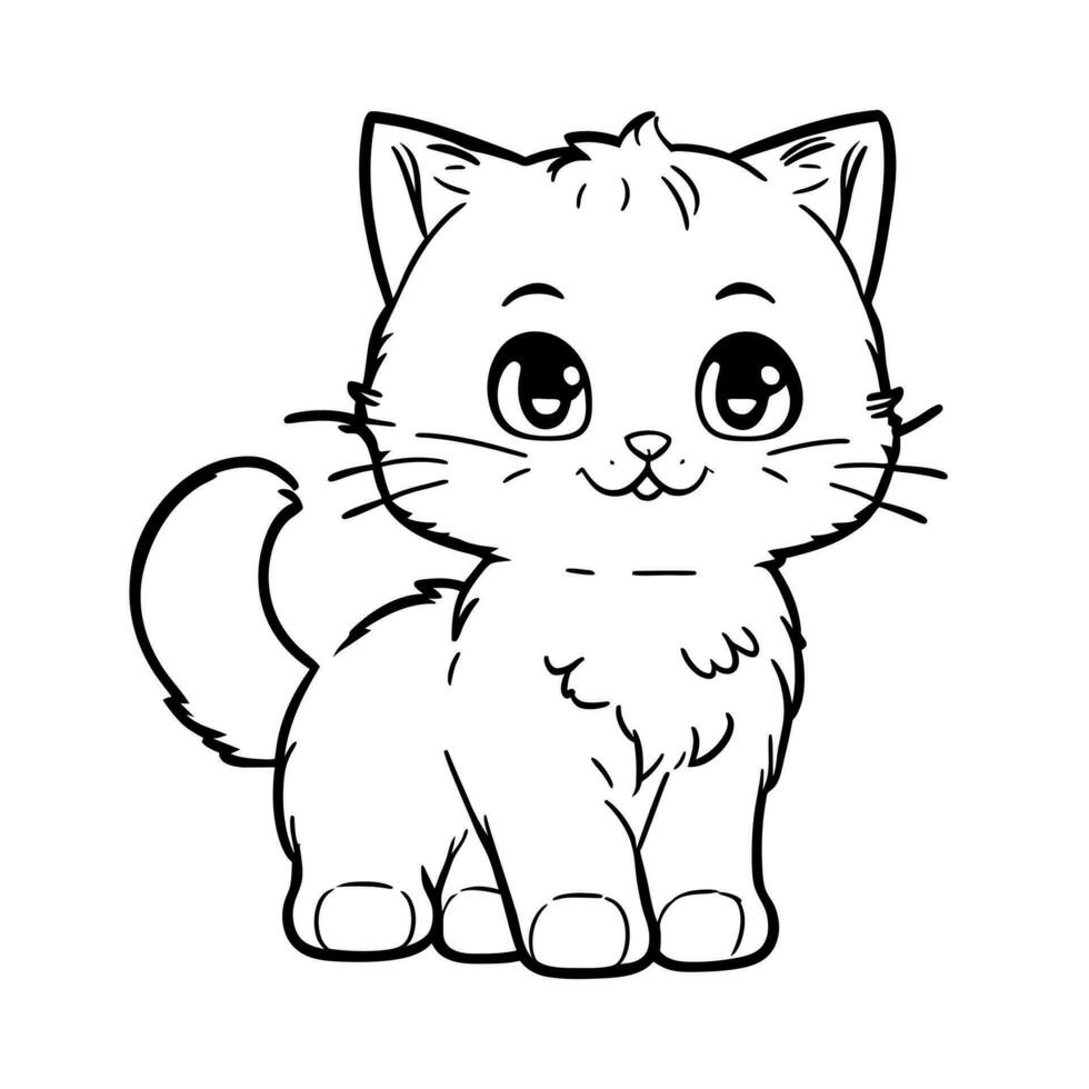 Cute cheerful kitten. Vector illustration for coloring book in doodle style