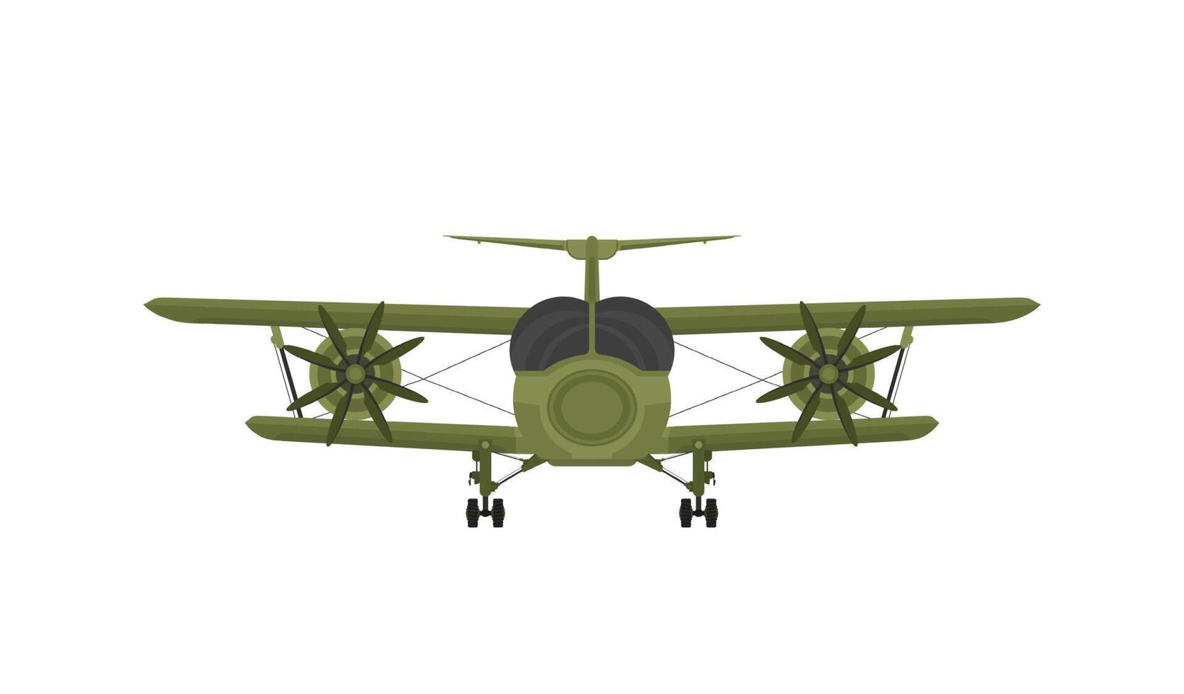 Biplane airplane in flight, front view. vector