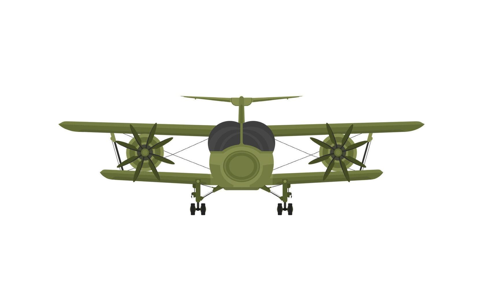 Biplane airplane in flight, front view. vector