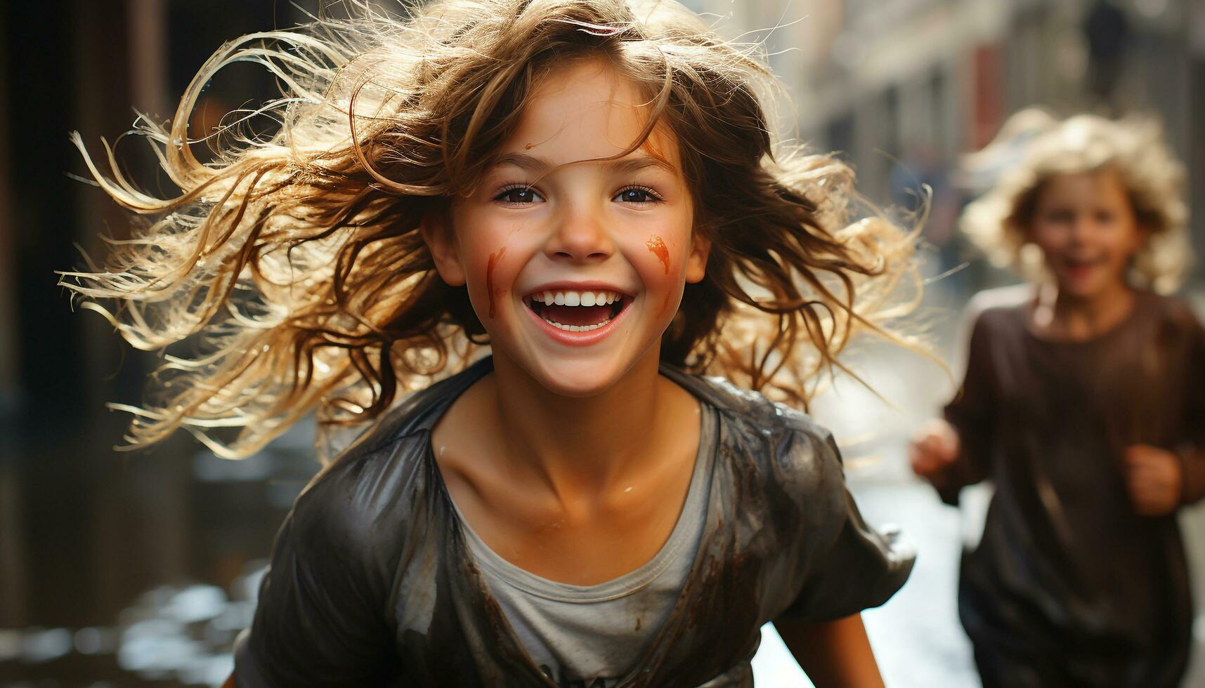 Smiling, cheerful women and child playfully enjoy carefree summer fun