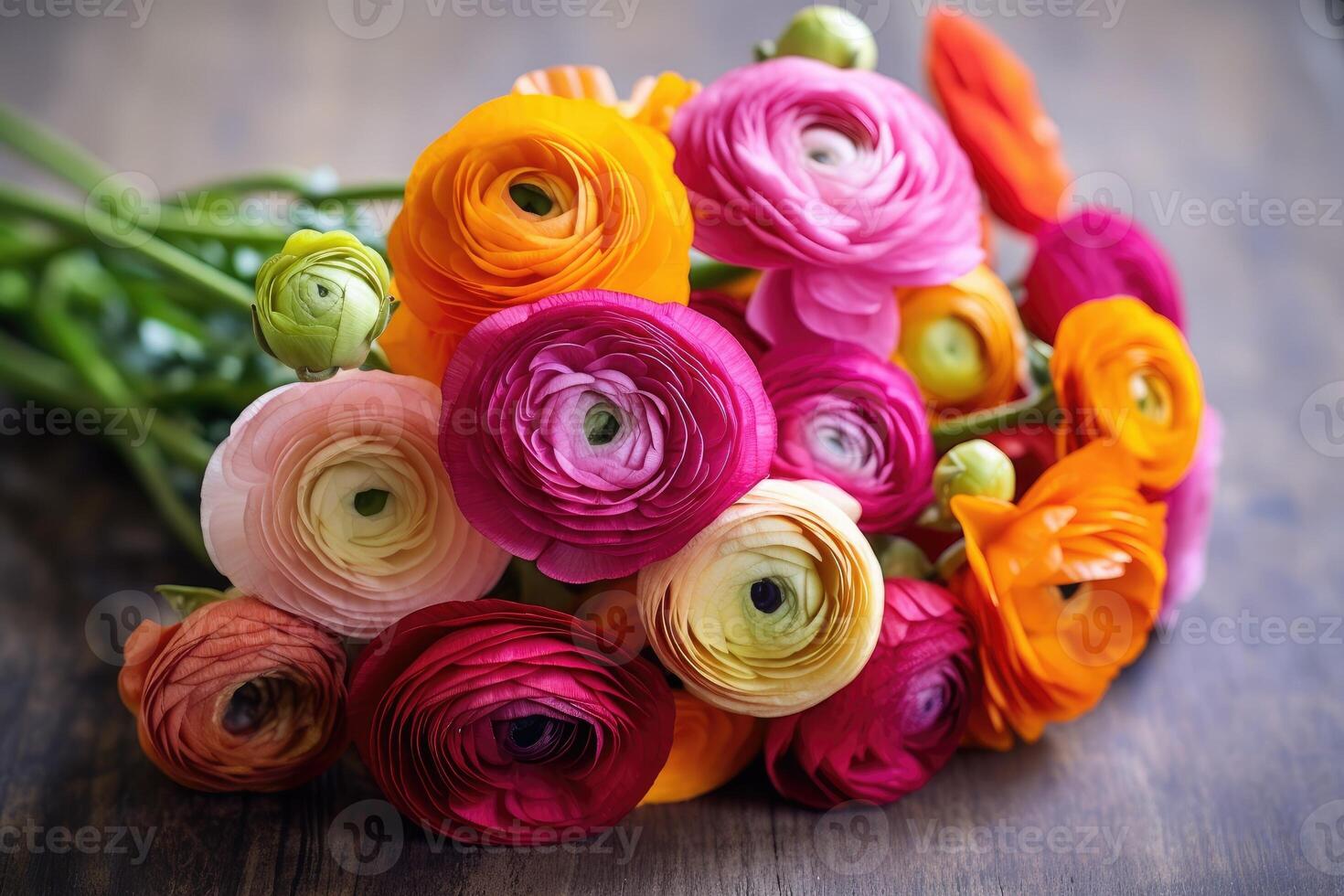 Colorful ranunculus in a bouquet. Persian buttercups bouquet of spring flowers. photo