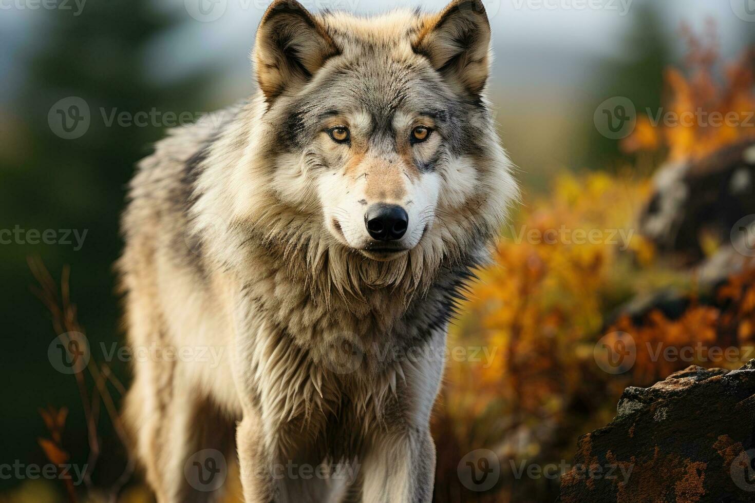 Large male grey wolf. Generative AI photo