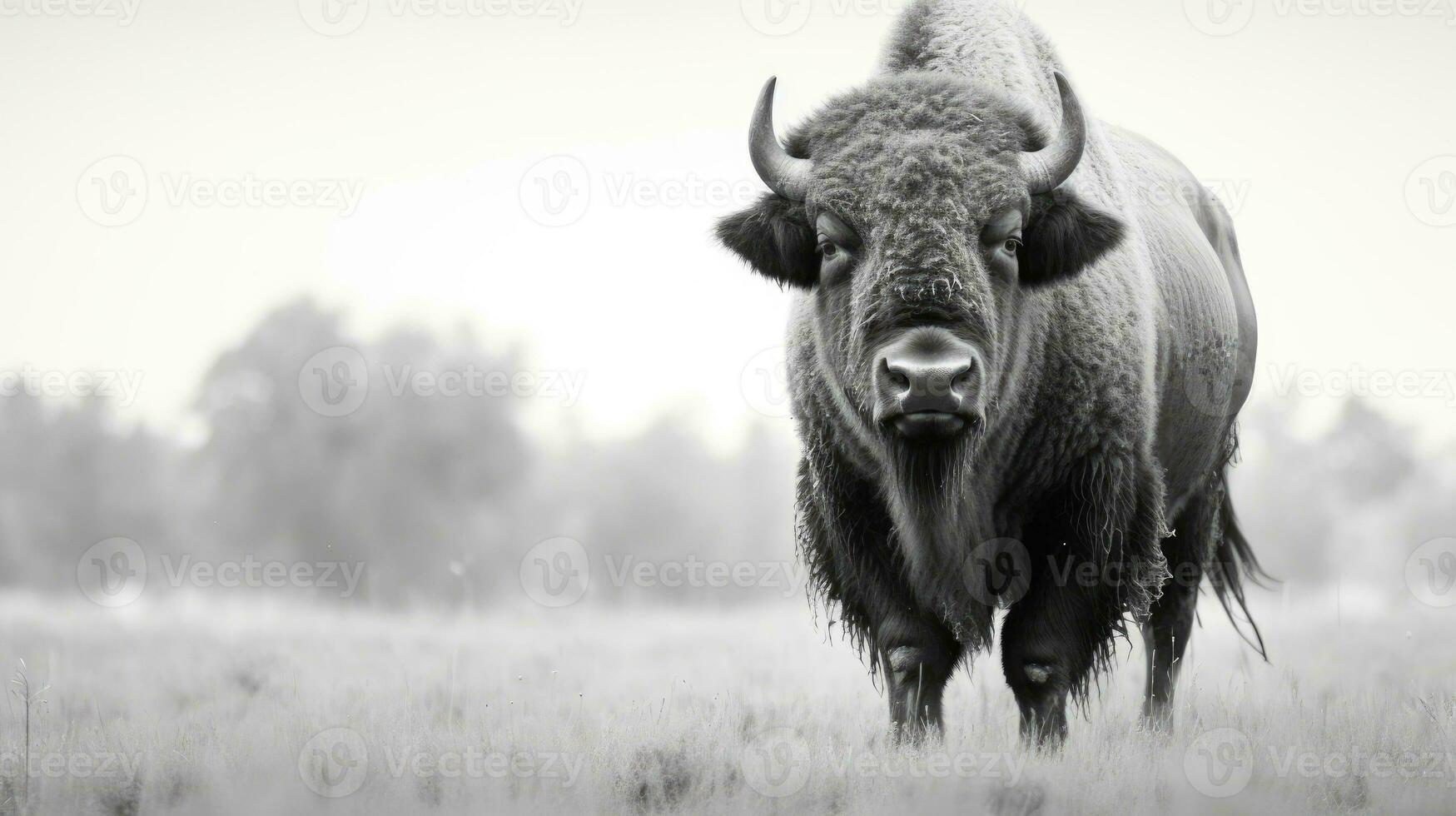 Bull bison in nature. Generative AI photo