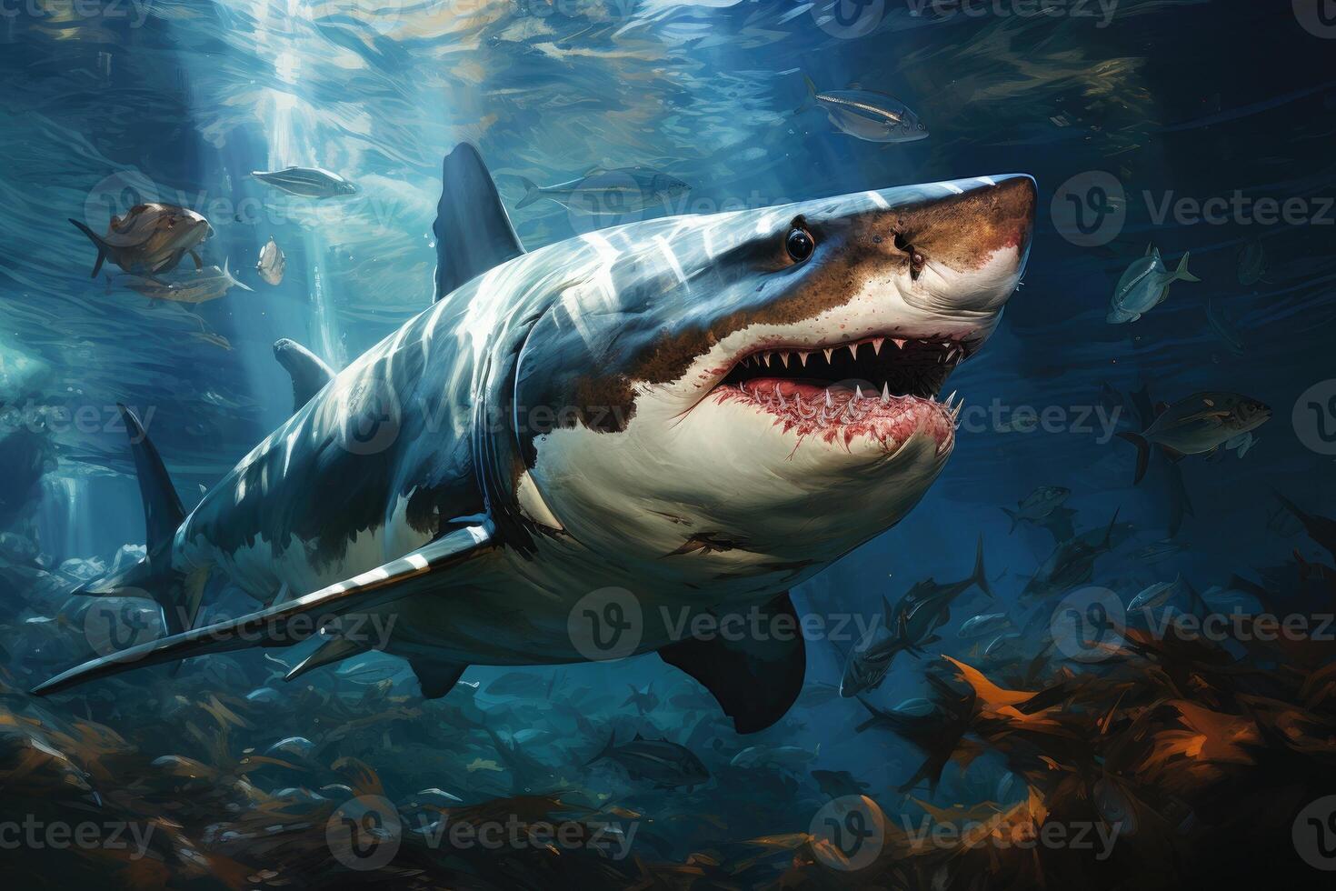 Scary shark with open jaws. Generative AI photo