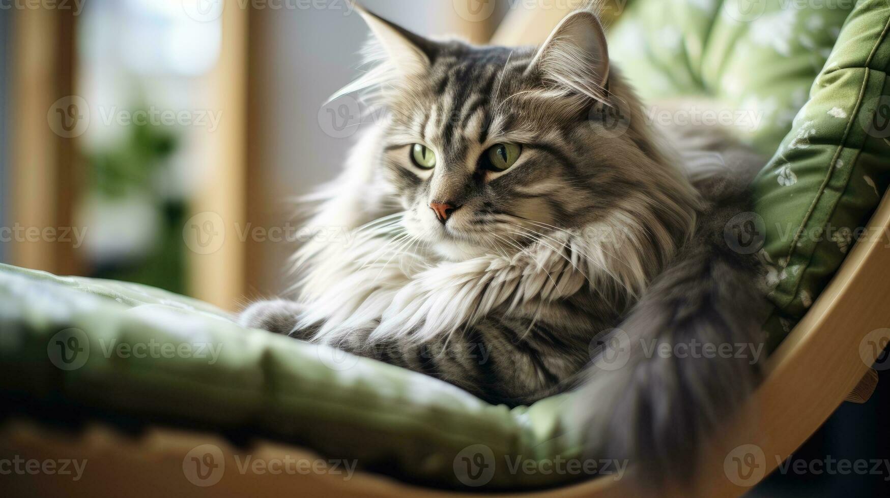 A cute grey cat is resting. Generative AI. photo