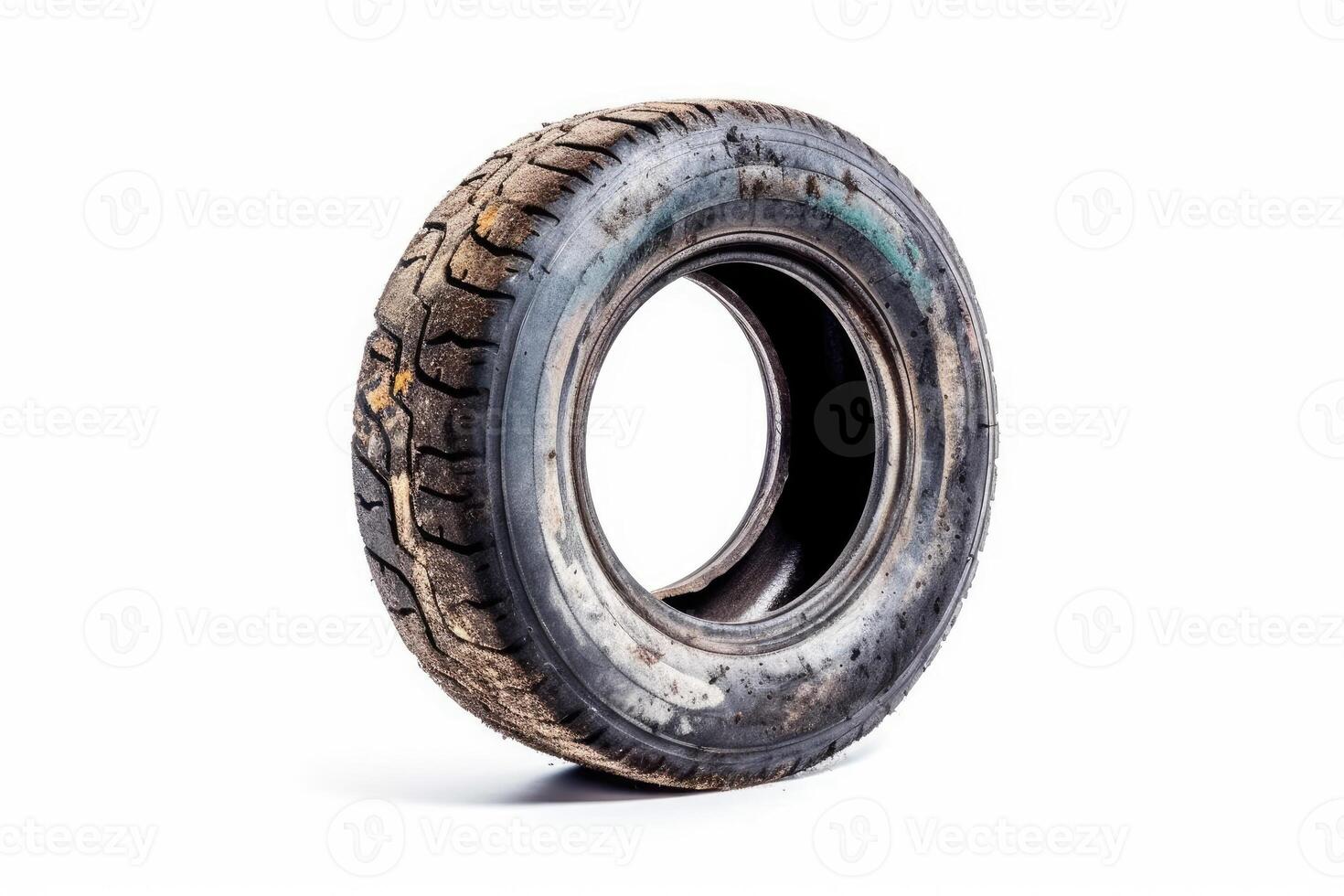 Old dirty tires on a white background. photo