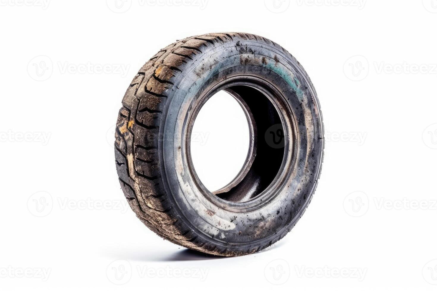 Old dirty tires on a white background. Generative AI photo