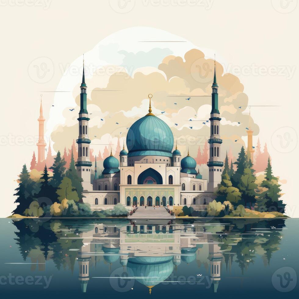 Eid al adha mubarak islamic festival celebration with mosque. photo
