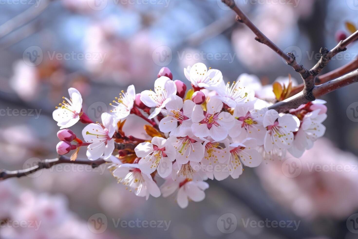 Branch of Prunus serrulata or Japanese cherry. photo
