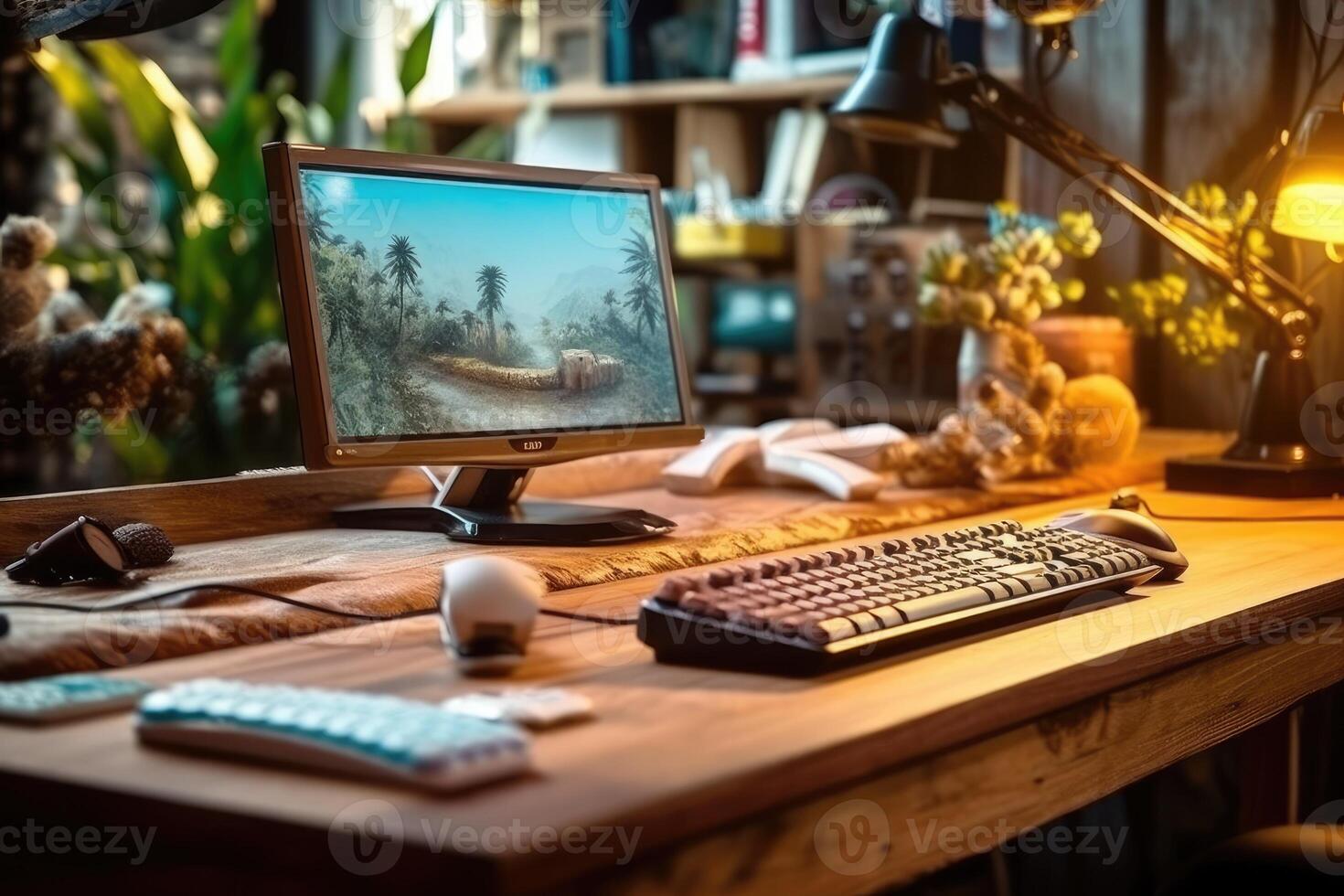 Desktop computer on a desk. photo