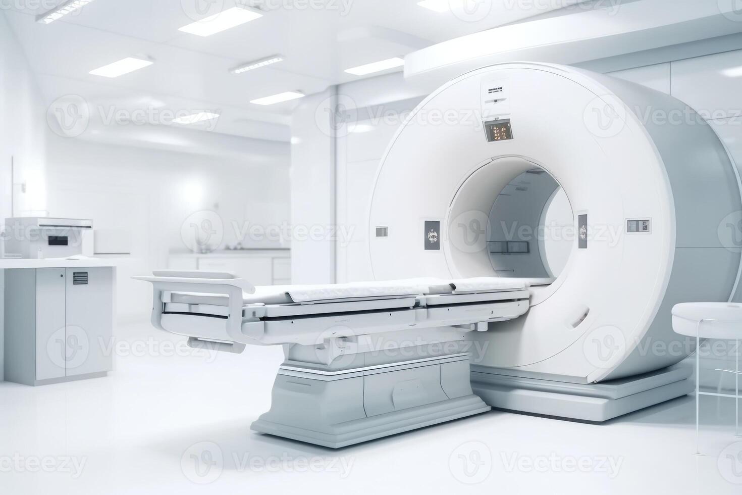 CT Scan. Magnetic Resonance Imaging Machine. Computerized Axial Tomography Scan. X-ray Computed CAT Medical and Science Equipment. Generative AI photo