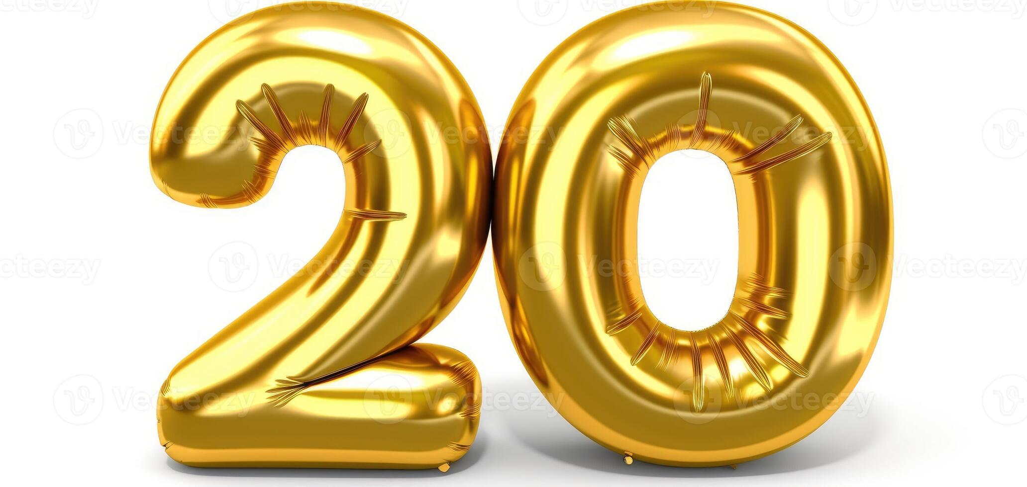 Number 20 from golden foil balloon. photo