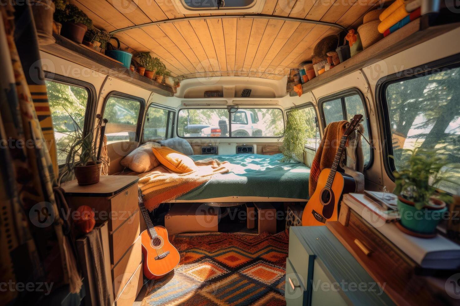 Cozy interior in the trailer of mobile home. photo