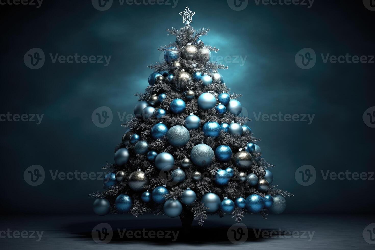 Christmas abstract tree decorated with blue balls. Generative AI photo