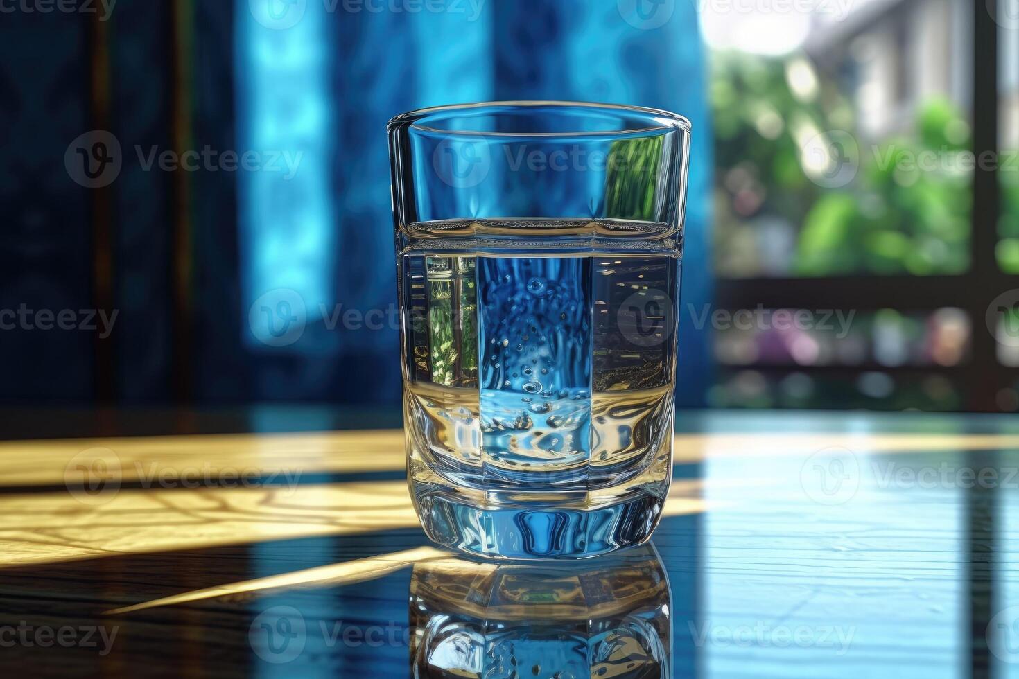 vaso de puro agua en cocina mesa. generativo ai foto